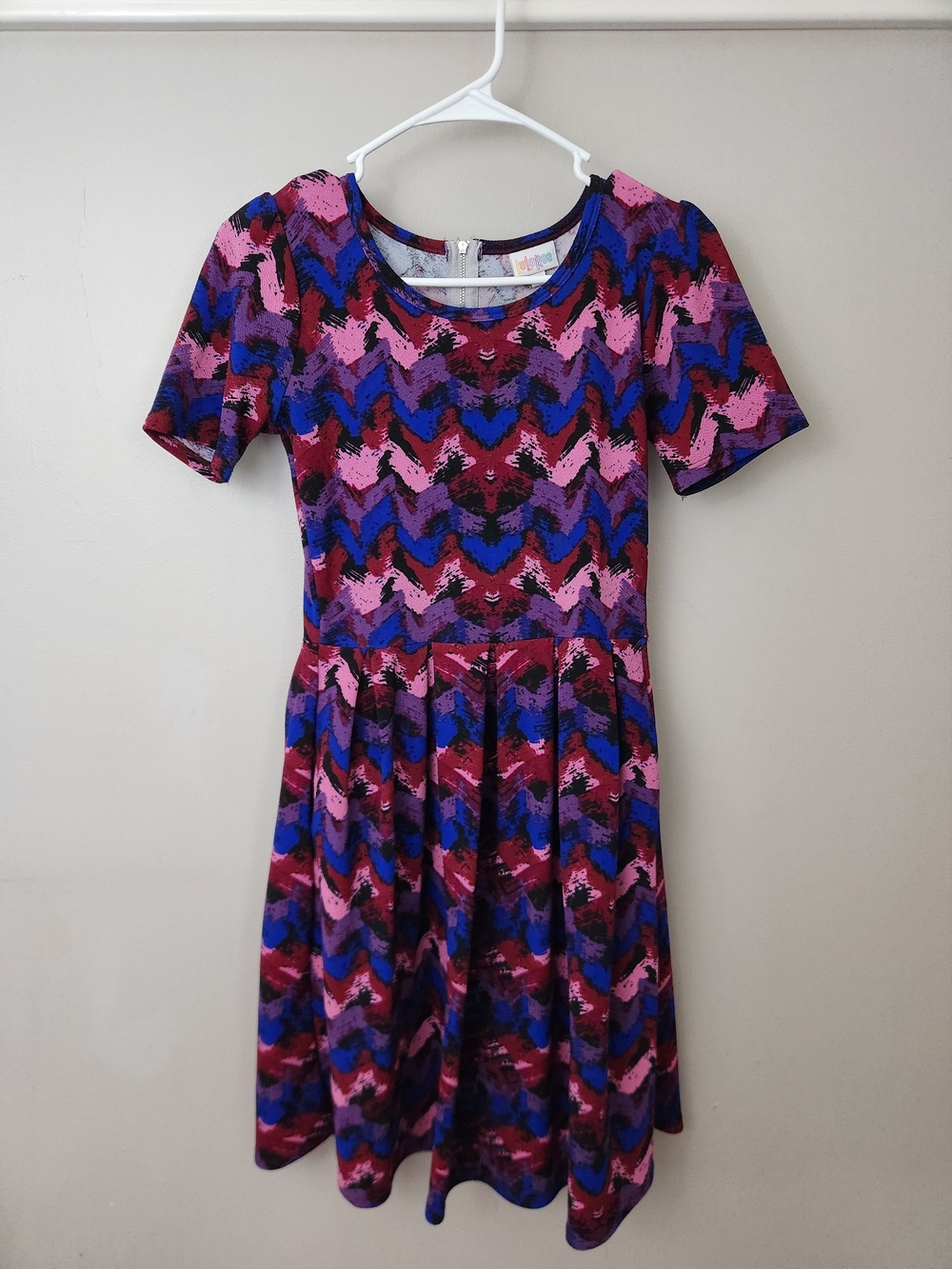 Lularoe Amelia Fit & Flare Dress Modest Short Sleeve Skater Colorful Maximalist